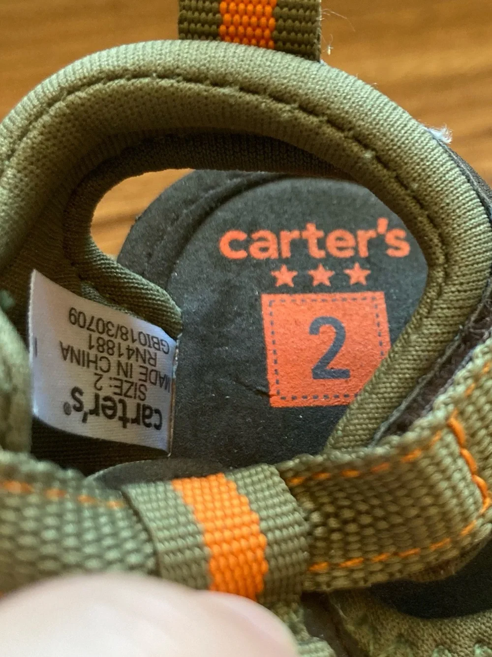 5/$15 Carter’s Baby Olive Green and Orange Sandals 2